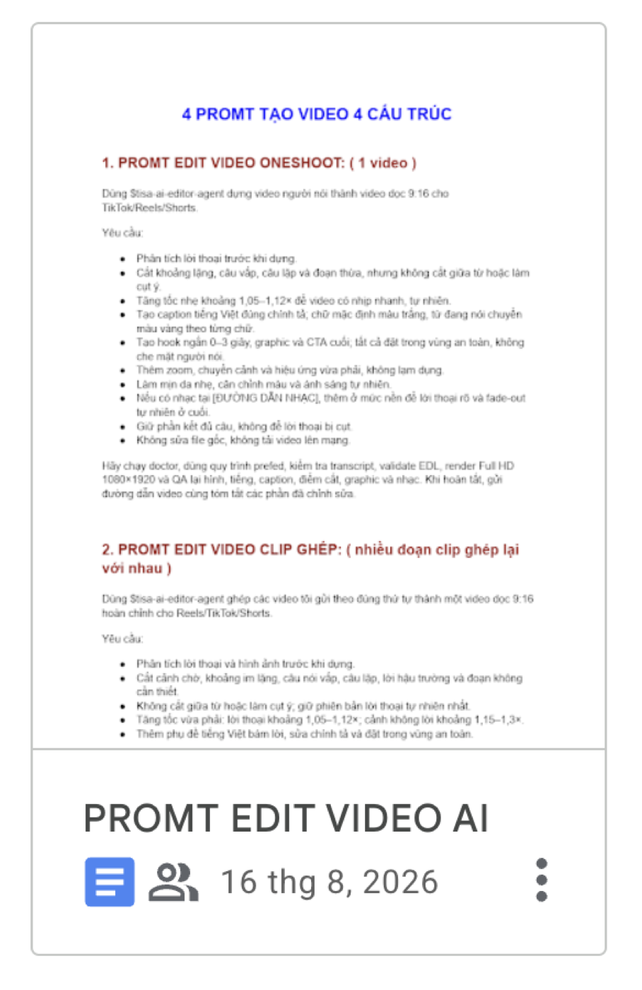 Tài liệu Prompt Edit Video AI thực tế học viên nhận được