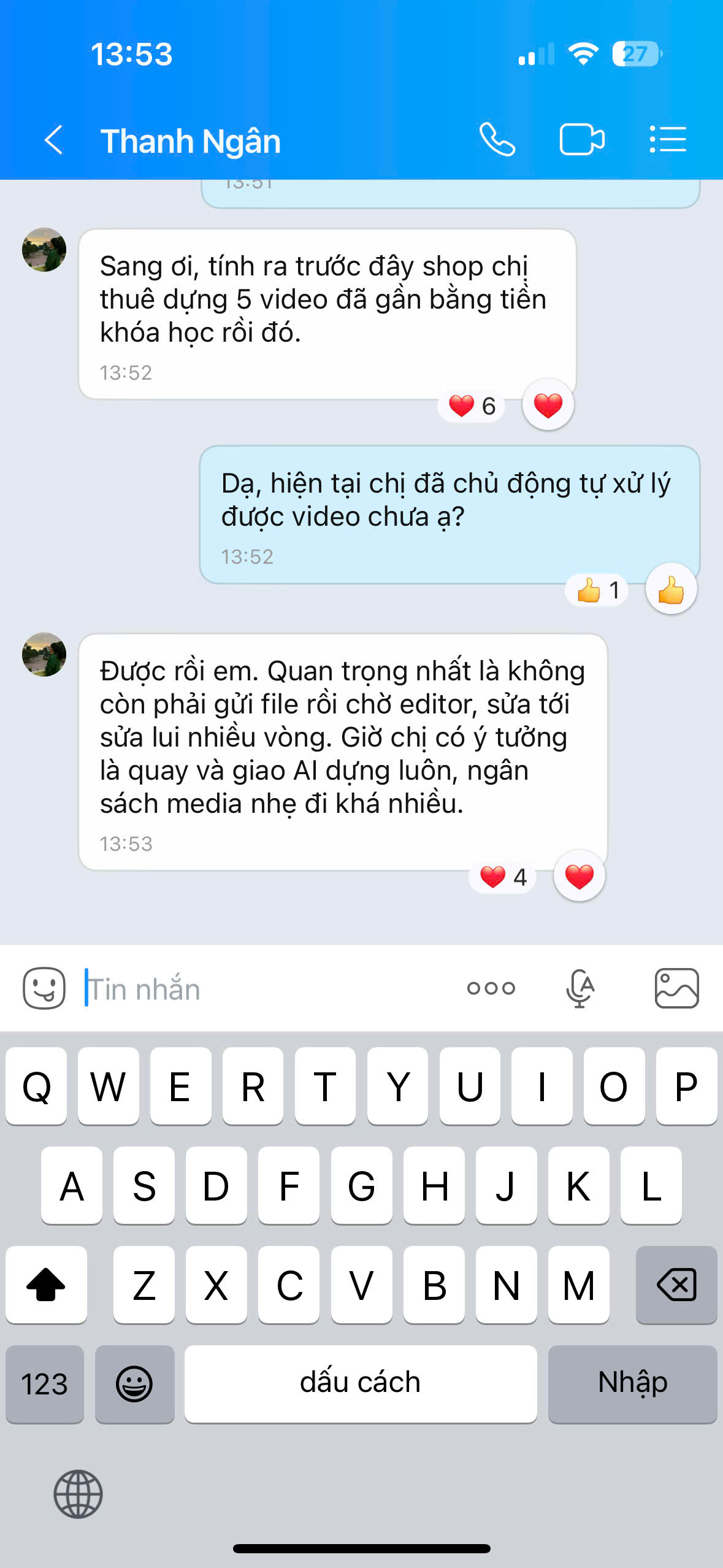 Học viên chia sẻ tiết kiệm chi phí thuê dựng video