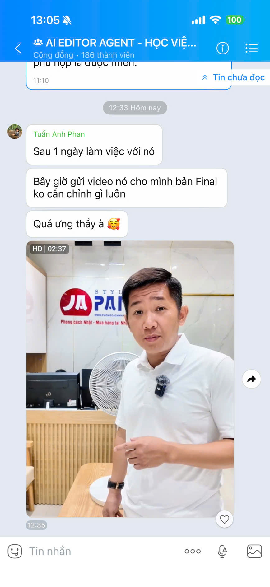 Học viên Tuấn Anh Phan phản hồi sau một ngày AI đã xuất bản video Final không cần chỉnh lại
