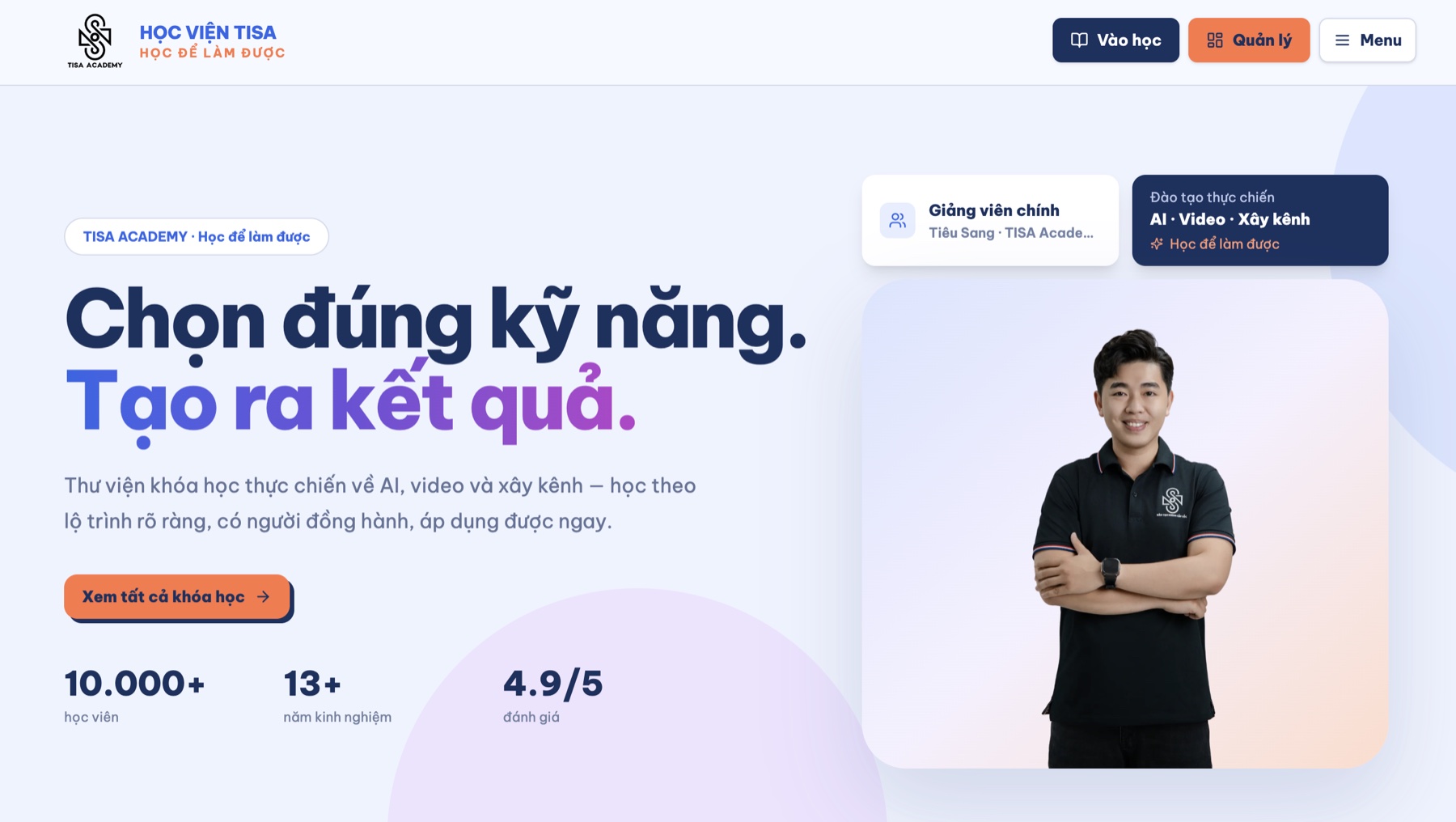 Trang chủ hệ thống học tập trực tuyến của Học viện TISA