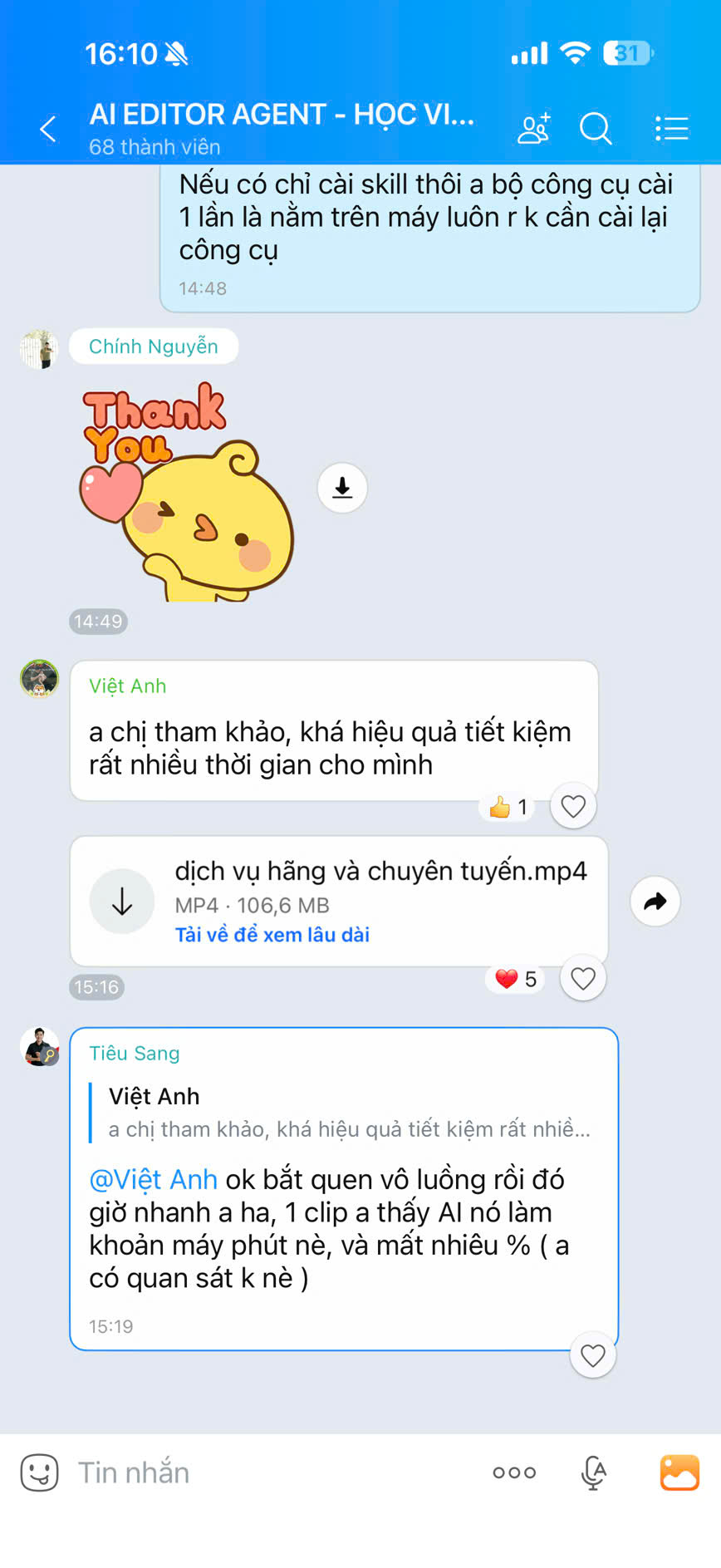 Học viên phản hồi AI Editor giúp tiết kiệm nhiều thời gian dựng video